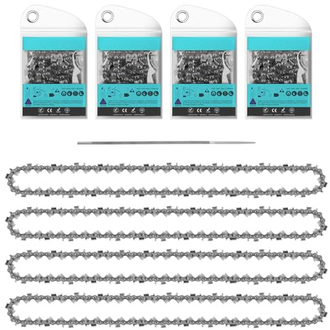 STEEIRO Lot de 4 chaînes de scie 3/8 LP 1,3 mm 56 TG de 40 cm avec 1 lime compatibles avec Markita, Einnhell, Ec-ho, Bos-ch et autres (3/8 1,3 mm 56 TG)