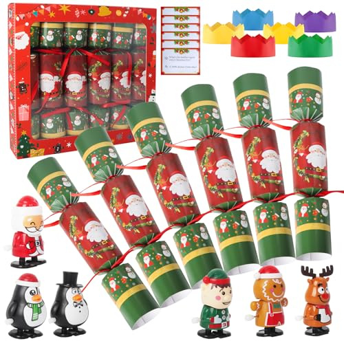 Zhwidnerso 6 Pack Christmas Crackers Kids, Xmas Crackers with Walking Clockwork Toys, Christmas Cracker for Xmas Party Favors, Kids Novelty Gifts, Dinning Table Decoration