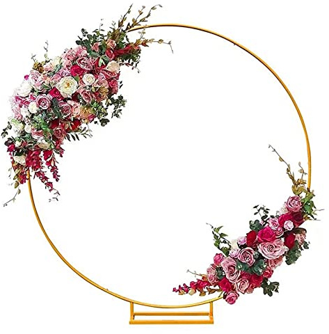 Kit d'arche de ballons ronds, arche de mariage ronde en métal - Arche de jardin en fer forgé - Cadre d'arche de fond - Pour décoration de fête de mariage en plein air, avec base
