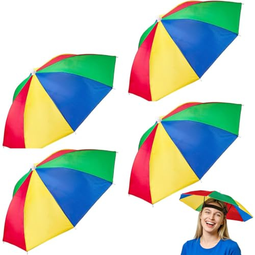 Esshogo 4 Stück Regenschirmhut als Spassgeschenk, Kopf Regenschirm | Karneval Regenschirmmütze, Faltbarer Regenschirmhut, Sonnenschirm Hut, Faltbar Schirmhut, Umbrella Hat