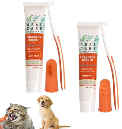 Tandvård hund, hundtandborste, hundtandkräm, tandstensborttagare hundar, Denti Care hundtandkräm mot tandsten munlukt, med 2 hundtandkräm, 2 hundtandborste, 2 fingertandborste, för tand