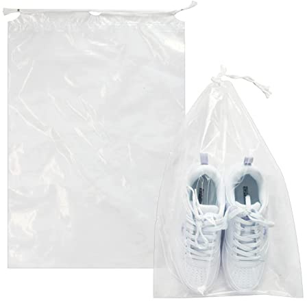 Belinlen 50 Pcs Transparent Shoe Bags for Travel 12x18 Inch Shoe Bag Storage Bags Large Clear Drawstring Travel Shoe Bags for Packing Shoe Dust Bags