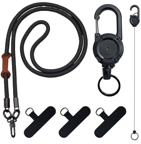 TESGADGETS Anti-Theft Phone Strap, Retractable Phone Holder with Belt Clip, Phone Lanyard with Steel Cable, Ideal for Travel, Hiking, Work and Music Festivals