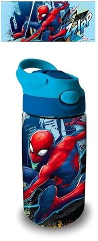 Coriex Borraccia Scuola Bottiglia Sport per Bambini 480ml con nuovo beccuccio con cannuccia in varie colorazioni (Borraccia Blu cannuccia (Spider-mann))