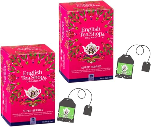 Tè Inglesi Sri Lanka - Super Berries - Tisana Frutti Rossi del Bosco - Infuso Rooibos Lamponi Fragole Mirtilli - Senza Caffeina - 2 Astucci Eco Box da 20 Filtri