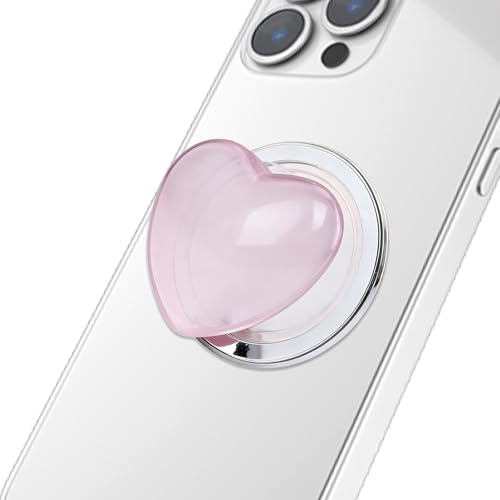 Swiftctrl Poignée de Téléphone avec Support Extensible et Support Doigt Magnétique, Poignée Rétractable avec Motif Cœur d'amour pour Smartphones et Tablettes, Rose