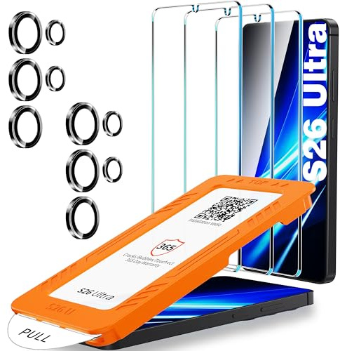 letosan 3 Pack for Samsung Galaxy S26 Ultra Screen Protector Tempered Glass + 2 Sets Camera Lens Protector, Military Grade Shatterproof, 9H+ Hardness, Auto Alignment Frame 6.9 Inch