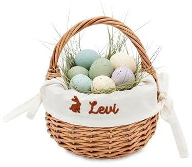wunderwunsch Osterkorb Weide mit Stoffeinsatz, Ostergeschenk, Osterkörbchen, Ostergeschenke für Kinder und Eltern, Mama und Papa, zum Verschenken zu Ostern
