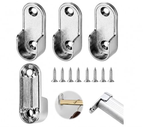 JTKREW 4 Pièces Support de Tringle Penderie, Fixation Murale Double Trou Renforcée, Robuste pour Armoire, Dressing & Placard, Idéal Rangement Vêtements