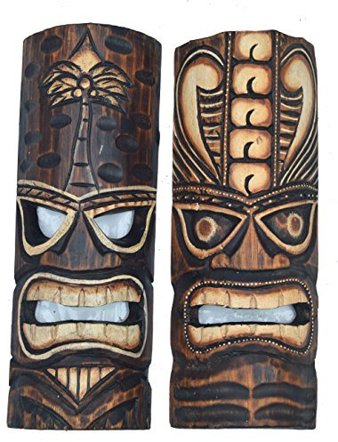 2 maschere tiki 30 cm im Hawaii Style Set Legno Maschera Maschera da parete – Isola
