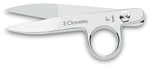 3 Claveles Tejedora Tijera cortahilos, Acero Carbono, Gris, 18.5798x5.38x1.08 cm