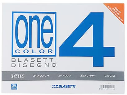 Blasetti Album da disegno - Blocco in CARTA LISCIA, BL4 Formato 24×33 cm, 20 fogli lisci senza margine, carta da 220 gr/mq con angoli indistruttibili