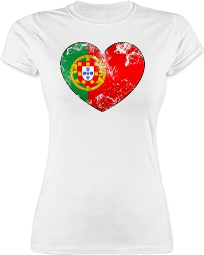 Shirt Damen - Fußball EM WM - Portugal Vintage Herz - S - Weiß - fußballtrikot Europameisterschaft portugiesische Tshirt wm-Shirts Fussball triko t-Shirt fußballtrikots fu Ball Shirts em-Shirt