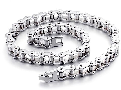 Qiaonitu Punk Rock Bike Motorcycle Necklace Men 316L Stainless Steel Bicycle Biker Chain Necklace Jewelry Silver