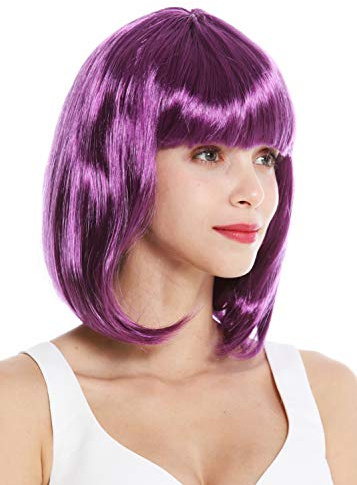 WIG ME UP- 0073-3-ZA54 Peluca Mujer Carnaval al Hombro Bob Largo Pelo Liso Flequillo Lila