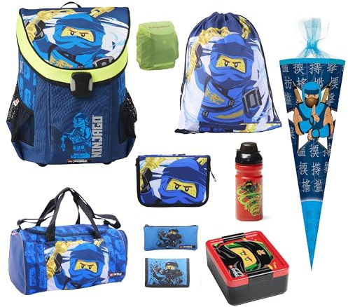 Familando - Schulranzen Set 10-teilig mit Schultüte - Ninjago Blau - Ergonomisch, stabil & mit gepolstertem Rücken - 790g leicht mit 16L Volumen - wasserabweisend und mit Reflektoren - Ab 1. Klasse