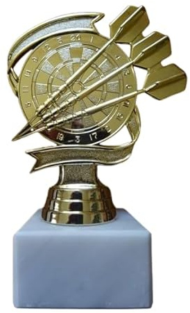 RaRu Dart-Pokal I Mit Gravur nach Wunsch I goldfarben I 14cm I inkl. Marmorsockel