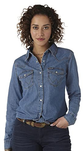 Wrangler dam Retro Long Sleeve Western Denim Snap Shirt Skjorta (1-pack)