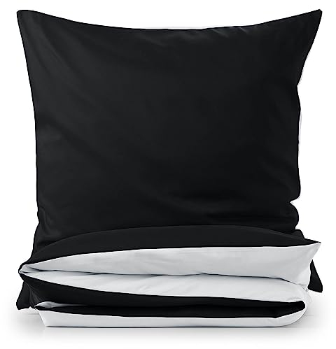 Blumtal Premium Extra Weiche Winter Bettwäsche Wendedesign 135x200 cm & Kissenbezug 80x80 cm - Bettbezüge Mikrofaser, 2 teilig, Weiß / Schwarz