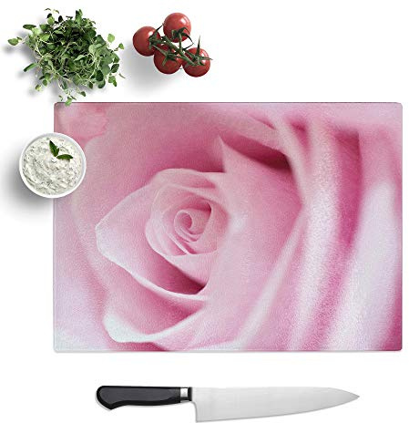 Glass Chopping Board, Flower Pink Rose, 39x28.5 cm | Textured Glass Worktop Saver with Non-slip Feet, Hygienic Cutting and Serving Board for Protecting Kitchen Surfaces