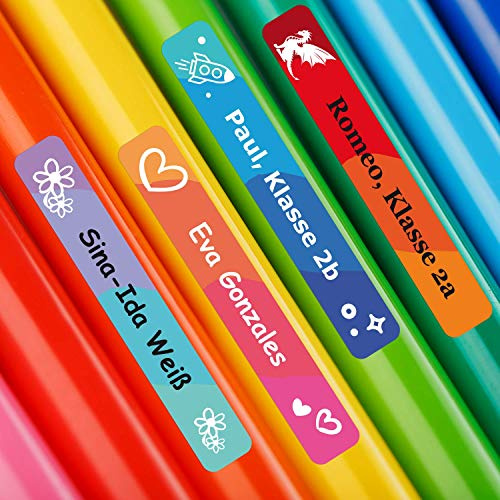 foliado® kids Namensaufkleber Kinder Etiketten Stifte 45x7mm Sticker Namensetikett Schule Kita Kindergarten selbstklebend personalisierte Klebeetiketten für Schulsachen wasserfest (180 Stück)