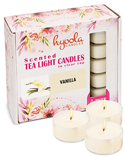 HYOOLA Scented Tealight Candles - Clear Cup - Vanilla Tealight Candles Scented - 6 Hour Burn Time - 15 Pack - European Made