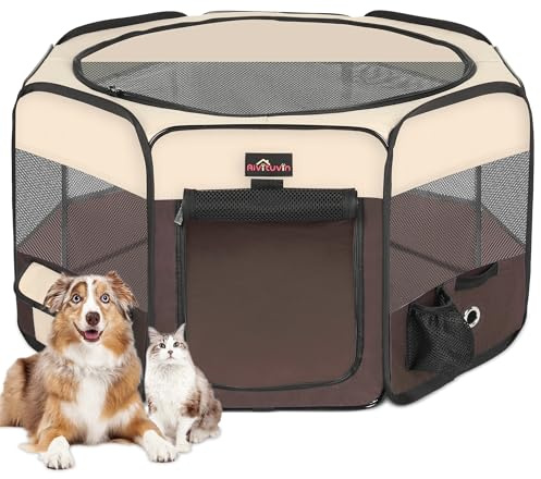 Aivituvin Hunde-Laufstall, Faltbare Haustier-Spielgehege mit Tragetasche für Katzen, Welpen, Kaninchen, tragbare Hundezeltkisten, Käfig für Reisen, Camping, drinnen und draußen, abnehmbare