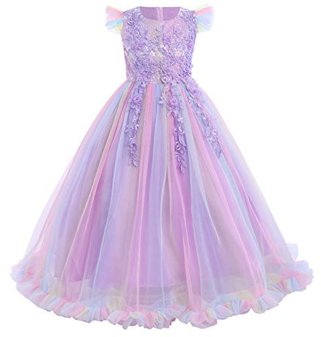 Daddy Daughter Dance Dress Toddler Kids Girls Princess Rainbow Tulle Birthday Party Pageant Formal Carnival Long Maxi Ball Dance Gown Rainbow Purple 5-6T