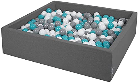 KiddyMoon Großes Bällebad Quadrat 120 x 120 x 30 cm mit 200 Bällen 7 cm Weiches und Sicheres Spielzeug Ballgrube Abnehmbarer Bezug Waschbar