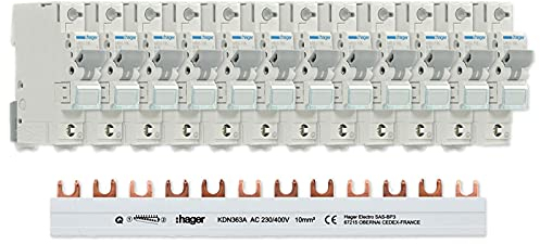 Hager Set 12x LS Schalter 1-polig MBS116 + 1x Phasenschiene 3-polig KDN363A