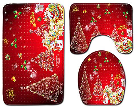 Badezimmer Vorleger 3-teiliges Weihnachten WC Vorleger ohne Ausschnitt rutschfest für Hänge-WC Badezimmer Waschbar Dusch Matte Teppich Waschbar