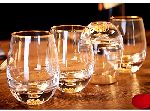 wine glass DUJUST Weingläser ohne Stiel 14oz, Rotweingläser aus Kristall, verziert mit 24-karätigen Blattgoldflocken, für Rot- und Weißwein, Personalisierte Weinsets, Geschenke für Damen/Herren–4pcs