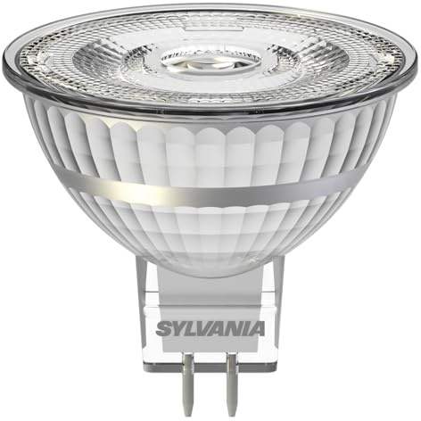 SYLVANIA LED lamp, GU5.3 socket, 621 lumens, Homelight (2700 Kelvin), 7.5 Watt power, 15,000 h lifespan, 50 mm diameter, 55 mm length, clear reflector