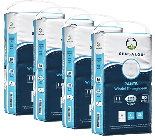 Sensalou Pants (Größe M - 120 Stück) Inkontinenz-Hosen Für Erwachsene - Einmalwindeln mit Super Saugkraft - Weiß, Geruchskontrolle, Unisex Für Alltag & Nacht