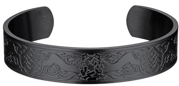 FaithHeart Bracelet Mens Viking Jewellery Celtic Wolf Adjustable Bracelets Stainless Steel Norse Bangle for Male