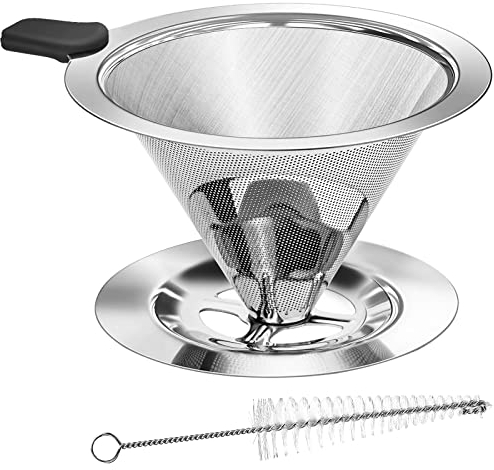 Wenearn Taza De Filtro De Café Reutilizable En Forma De V, Filtro De Cafetera Sin Papel De Acero Inoxidable, Doble Capa De Malla Para Verter Sobre Goteo, Filtro De Cono De Goteo De Café Permanente