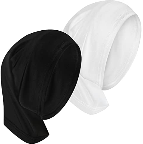 Boyiee 2 Stück Kopftücher Hijab Tube Elastische Unterschals Atmungsaktive Kappen für Frauen (Schwarz, Weiß)