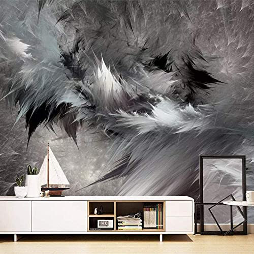 3D Art Abstrait Noir Et Blanc Plume Papiers Peints Grands Autocollants , Papiers Peints Amovibles | Papier Peint Autocollant 3D Pour Chambre D'Enfant, Salle À Manger, Chambre À Cou 350 x 256 cm (LxH)