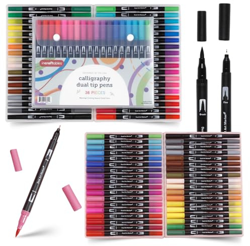 Incraftables 36 Color Dual Tip Calligraphy Pen Set – Artist Brush Pens & Fine Tip Markers for Writing, Journaling, Coloring, and Calligraphy