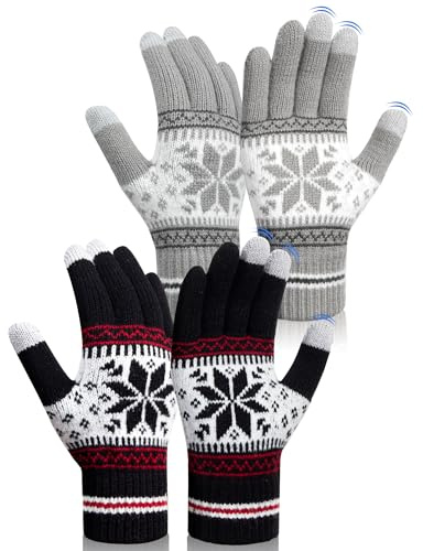 Kiiwah 2pcs Winterhandschuhe Herren Damen, Touchscreen Handschuhe Strick Fingerhandschuhe Thermohandschuhe Sport Handschuhe für Skifahren Radfa