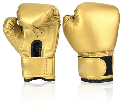 Boxing Gloves, PU Leather Taekwondo Gloves for Kids 3-10 Years, Boys and Girls Youth Glove for Kickboxing Martial Arts Muay Thai MMA Heavy Punch Bag Training Sparring Mitts for Children(Gold)