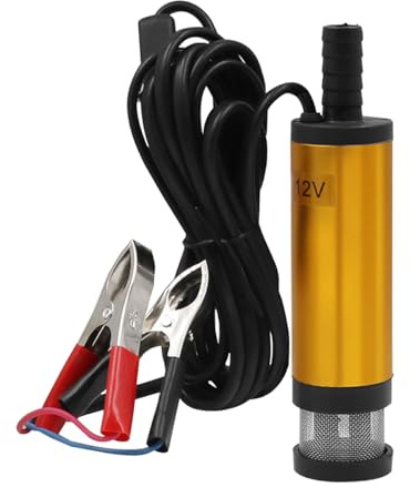 CGEAMDY 12V 38mm Dieselpumpe Ölpumpe, Tauchpumpen Mit Filter Mesh, 12L/Min Elektrisch Kraftstofftransferpumpe Wasserpumpe, Für KFZ, Auto, Caravan, Marine Boot(Gold)
