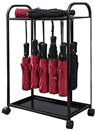 MOBAAK Schirmständer Schirmständer Aus Metall Mit Rädern, Schwarze Organizer-Ständer Für Heimdekoration, Langlebiger Schirmständer Mit Haken Regenschirmständer Modern