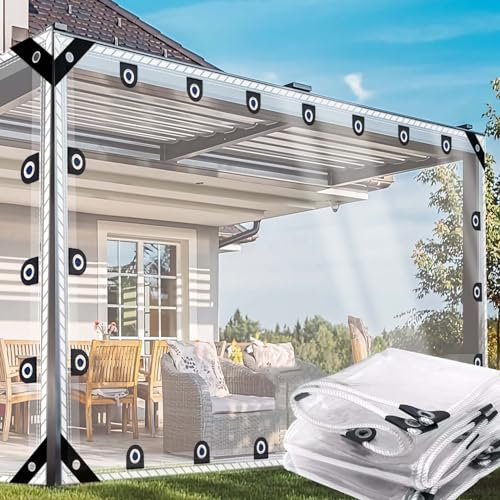 Abdeckplane Wasserdicht 1.6x2.4m Transparente Plane Mit ösen PVC 0.55mm Anpassbar Wetterfeste Abdeckplane Tarps, für Gartenmöbel,Pavillon,Balkon Freien,Wintergarten, Mit Seil