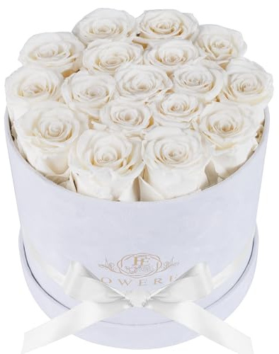 Prifroti 17 Flowers in a Luxury Suede Box, Birthday Gifts for Women, Preserved Flowers, Mothers Day Roses Gift for Mom, White