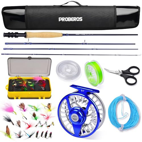 Sunlure Fliegenfischrute und Angelrolle Combo – 4-teiliges Set 2,7 m mittelschwere Fliegenrute + 5/7 W Fliegenrolle – komplettes Starterpaket mit Reiseetui
