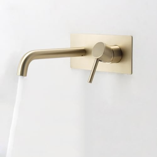 XJTNLB Wasserhahn Wandmontage Bad Unterputz Waschtischarmatur aus Messing Einhebelmischer Gebürstetes Gold