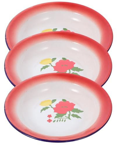 MAGICLULU Plaques Vintage Émaillées 16.00X16.00X0.98In Lot De 3 Assiettes Cuites À La Vapeur Pour Service De Table Cuisine Famille Réunions