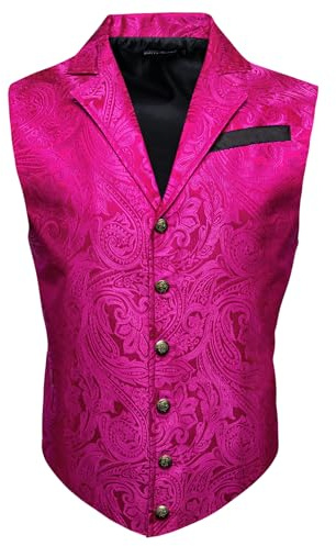 Barry.Wang Chaleco de traje victoriano de cachemira para hombre, formal, de ocio, cuello a medida, estilo steampunk, gótico, chaleco de esmoquin, Rosa encendido, XX-Large
