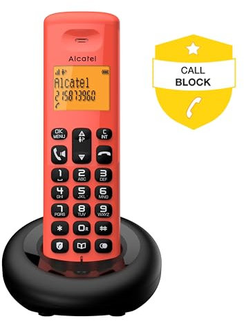ALCATEL E260 - Telefono fisso cordless DECT - Design compatto - Grande display retroilluminato - Vivavoce - Funzione blocco chiamate indesiderate - Rosso
